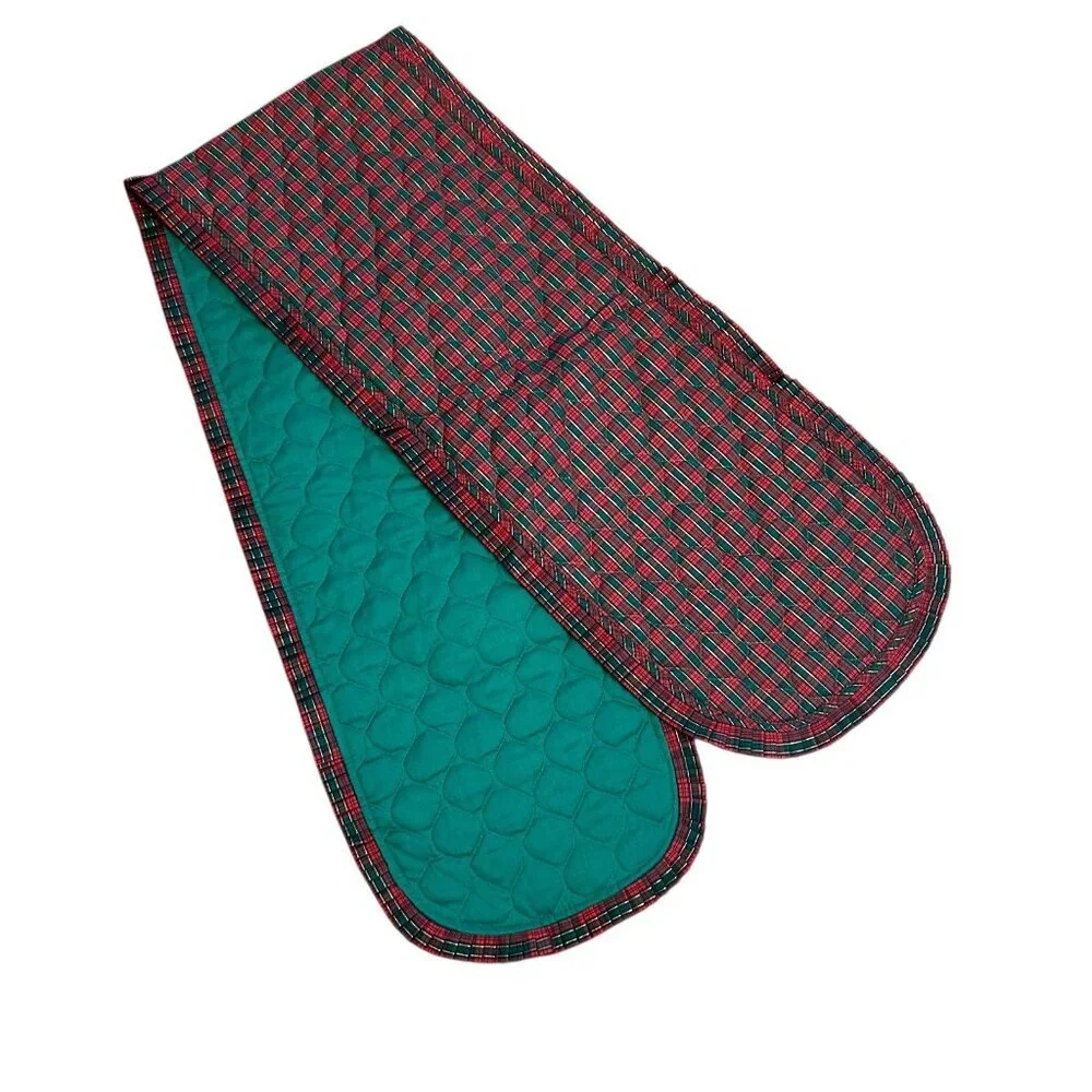 Table Runner Holiday Christmas Red Green Plaid Quilted Ruffled Edge
